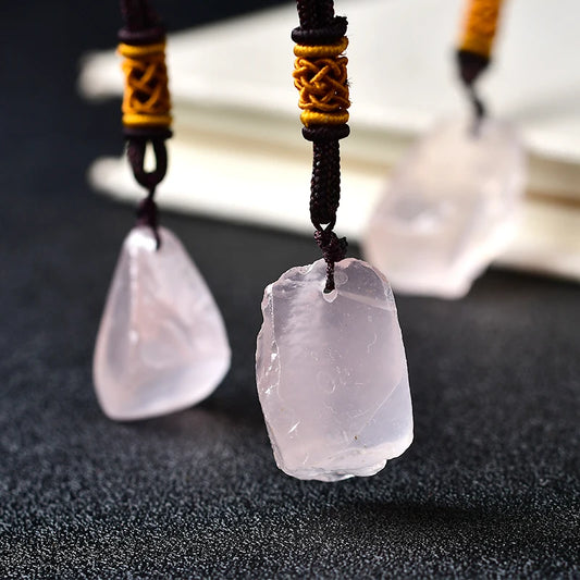 Natural unpolished Rose Quartz  Crystal Pendant Necklace Jewelry