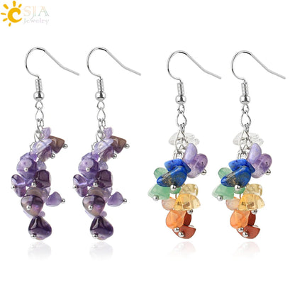 Natural Chipped Stone Earrings Drop Dangle 7 Chakra Irregular Bead Crystal Earrings Handmade Jewelry