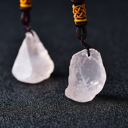 Natural unpolished Rose Quartz  Crystal Pendant Necklace Jewelry