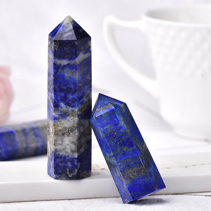 Natural Crystal Lapis Lazuli Hexagonal Column Obelisk  Home Decoration