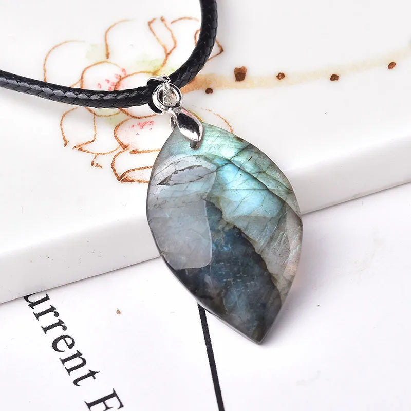 Labradorite Leaf shape Pendant Natural Raw Crystal  Jewelry