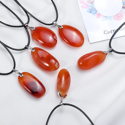 Beautiful Natural Carnelian Crystal Pendant Red Leather Rope Necklace Jewelry Amulet Gift For Women