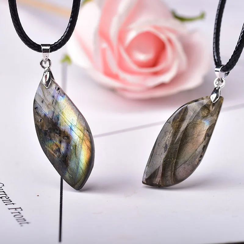 Labradorite Leaf shape Pendant Natural Raw Crystal  Jewelry