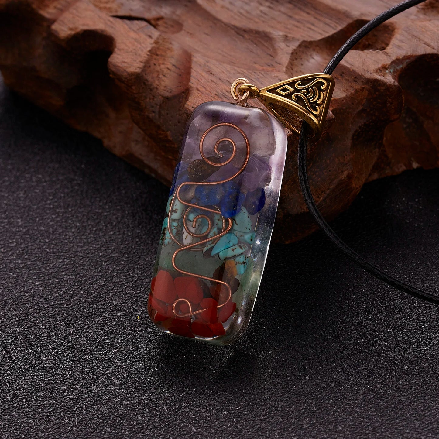 Geometric Pattern Chakras Orgonite Natural Stone Pendant Rope Chain  Necklace  Jewelry