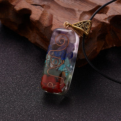 Geometric Pattern Chakras Orgonite Natural Stone Pendant Rope Chain  Necklace  Jewelry