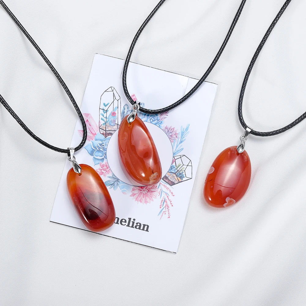 Beautiful Natural Carnelian Crystal Pendant Red Leather Rope Necklace Jewelry Amulet Gift For Women