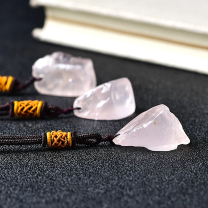 Natural unpolished Rose Quartz  Crystal Pendant Necklace Jewelry