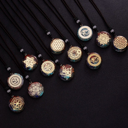 Geometric Pattern Chakras Orgonite Natural Stone Pendant Rope Chain  Necklace  Jewelry