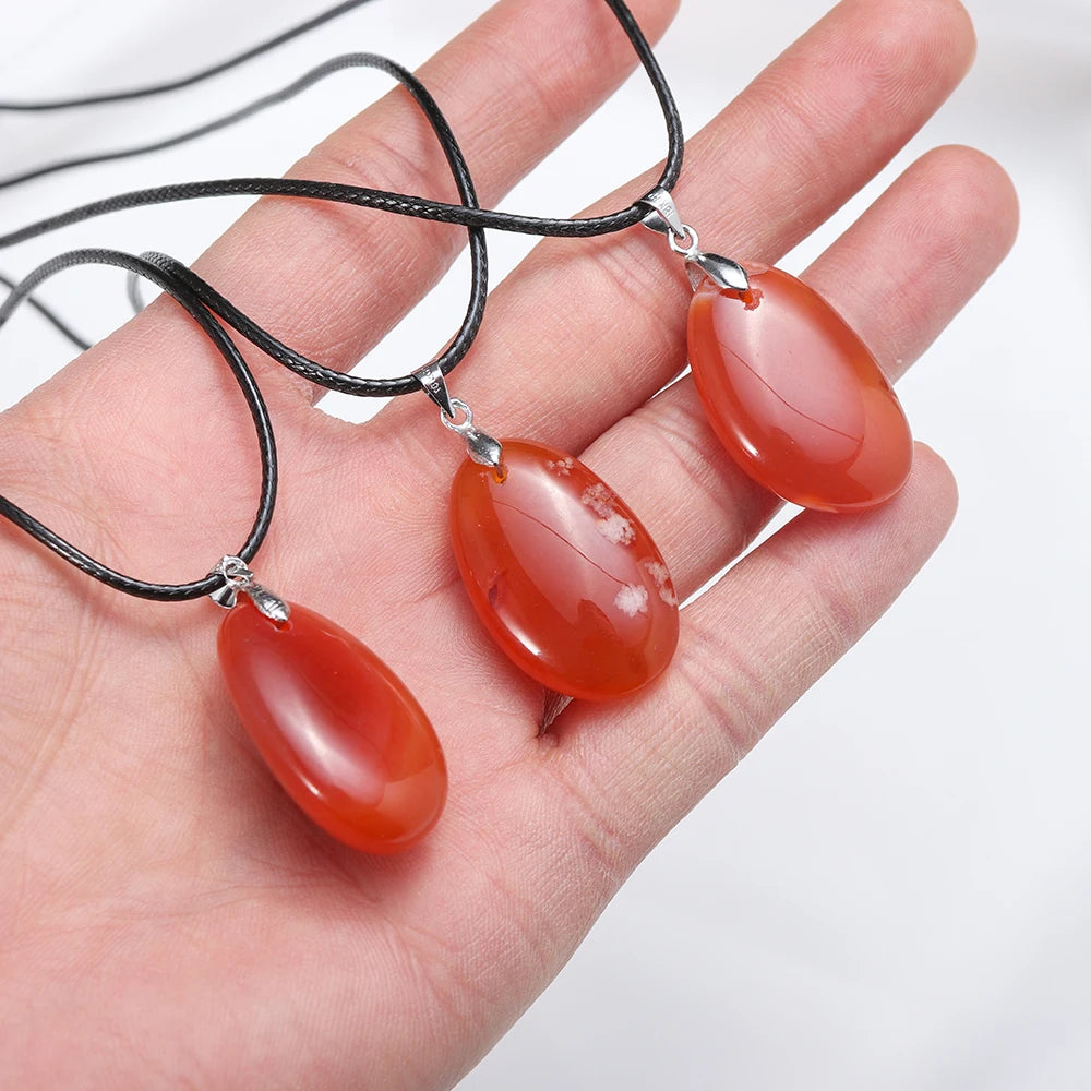 Beautiful Natural Carnelian Crystal Pendant Red Leather Rope Necklace Jewelry Amulet Gift For Women