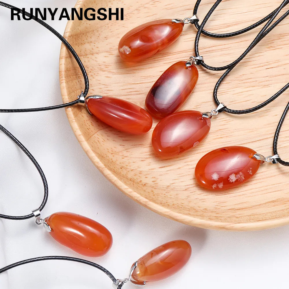 Beautiful Natural Carnelian Crystal Pendant Red Leather Rope Necklace Jewelry Amulet Gift For Women