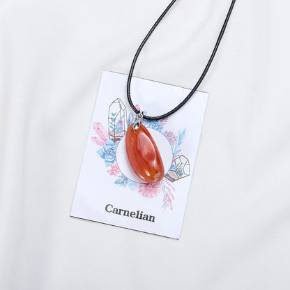 Beautiful Natural Carnelian Crystal Pendant Red Leather Rope Necklace Jewelry Amulet Gift For Women