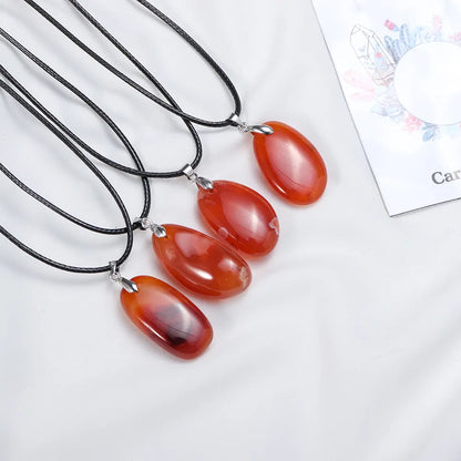 Beautiful Natural Carnelian Crystal Pendant Red Leather Rope Necklace Jewelry Amulet Gift For Women