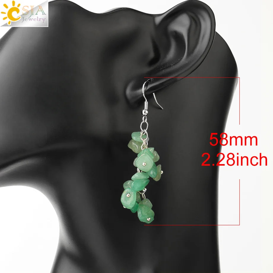 Natural Chipped Stone Earrings Drop Dangle 7 Chakra Irregular Bead Crystal Earrings Handmade Jewelry