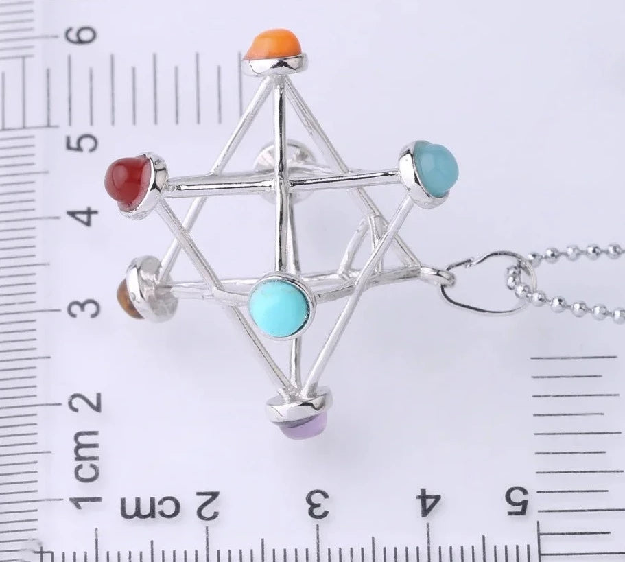 7 Chakra Star Point Natural Stone  Merkaba  Pendant or Necklace