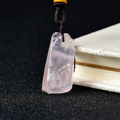 Natural unpolished Rose Quartz  Crystal Pendant Necklace Jewelry