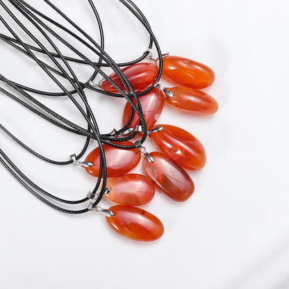 Beautiful Natural Carnelian Crystal Pendant Red Leather Rope Necklace Jewelry Amulet Gift For Women