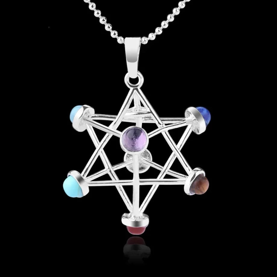 7 Chakra Star Point Natural Stone  Merkaba  Pendant or Necklace