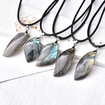 Labradorite Leaf shape Pendant Natural Raw Crystal  Jewelry