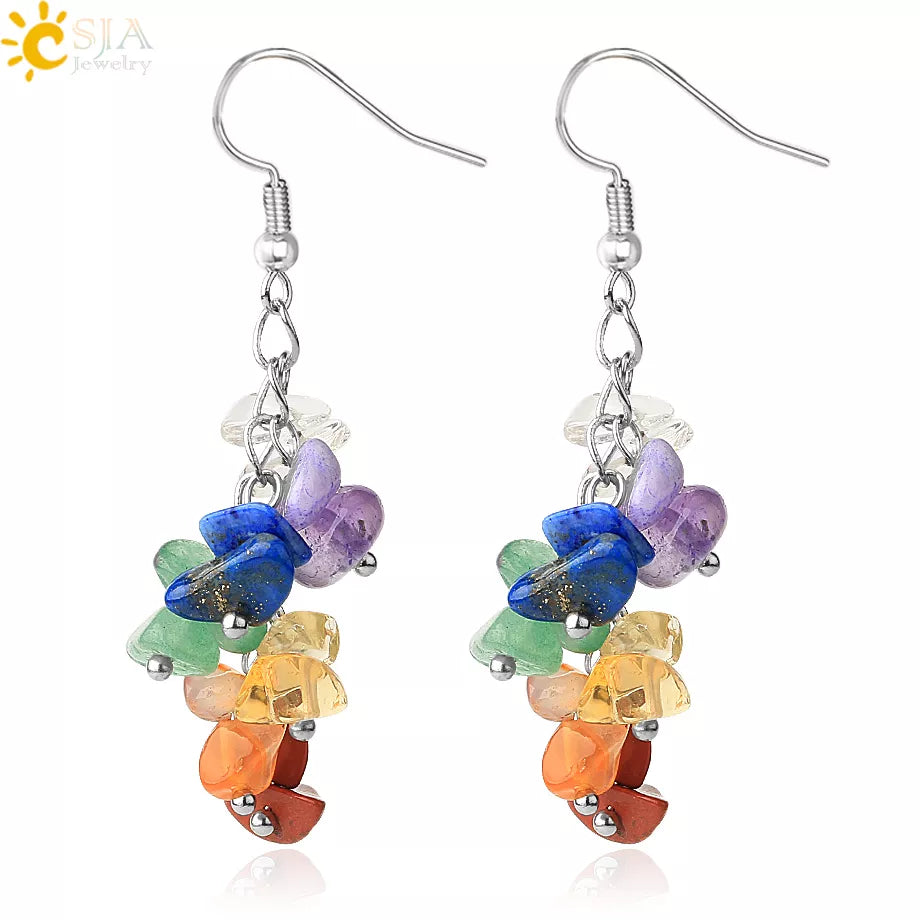 Natural Chipped Stone Earrings Drop Dangle 7 Chakra Irregular Bead Crystal Earrings Handmade Jewelry