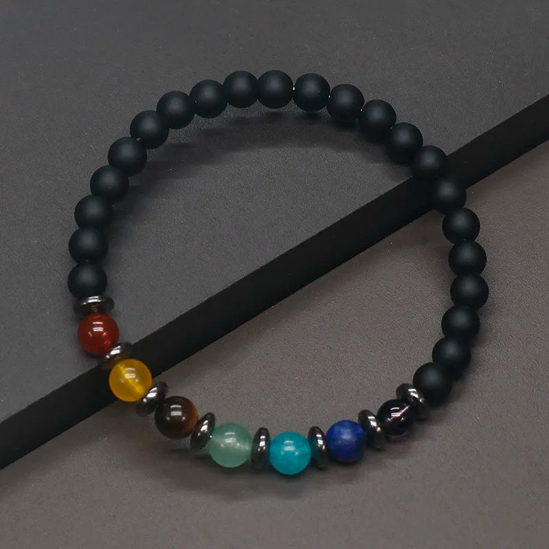 Magnetic Hematite  6mm & Yoga 7 Chakra  Bracelet to help you Lost Weight.  Spiritual Jewelry