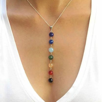 7 Chakra Gem Stone Beads Pendant Necklace Women & Chakra Bracelet Jewelry Set