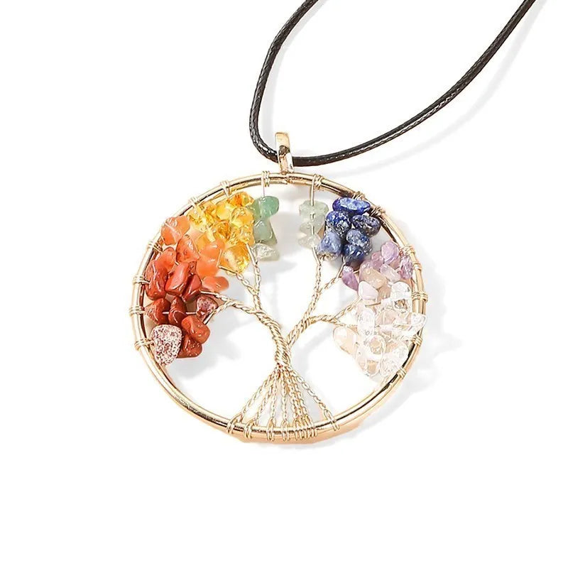 7 Chakras Tree Of Life Pendant Necklace Gold Color  Natural Jewelry