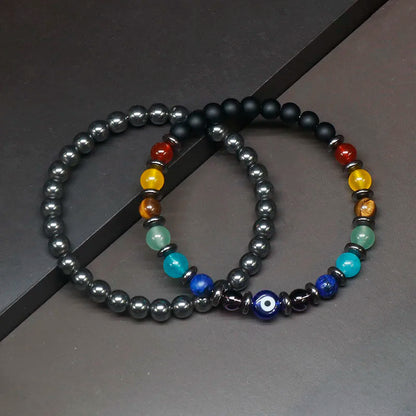 Magnetic Hematite  6mm & Yoga 7 Chakra  Bracelet to help you Lost Weight.  Spiritual Jewelry