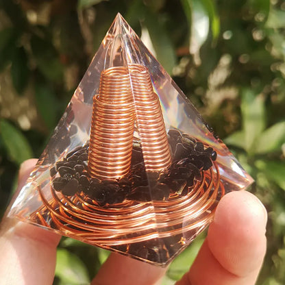 Spiral Copper Wire Orgonite Pyramid Obsidian Orgone Healing Energy  Ornament