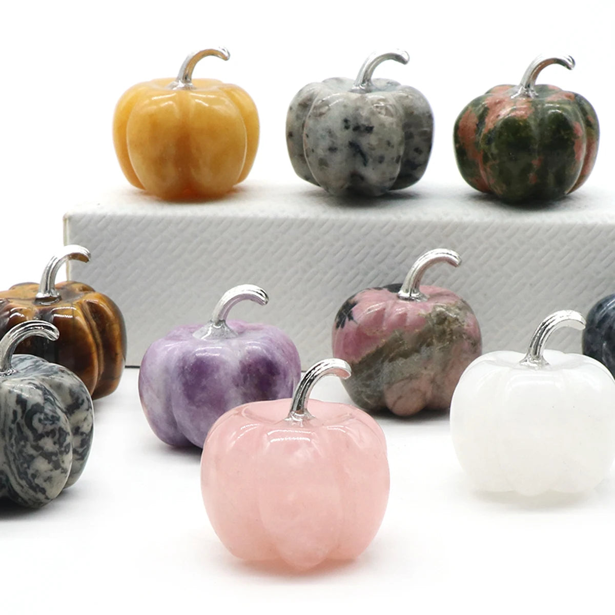 Pumpkin Figurine Miniature hand crafted from Natural Healing  Stone and Crystal Ornament Home Decor