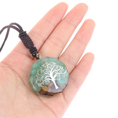 Orgonite Tiger'S Eye, Jade & Tree Pendant  Necklace Jewelry