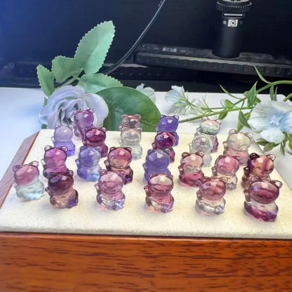 Mini Rainbow Fluorite Cat / awl  Figurine Miniatures Home Decor