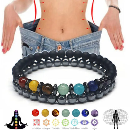 Magnetic Hematite  6mm & Yoga 7 Chakra  Bracelet to help you Lost Weight.  Spiritual Jewelry