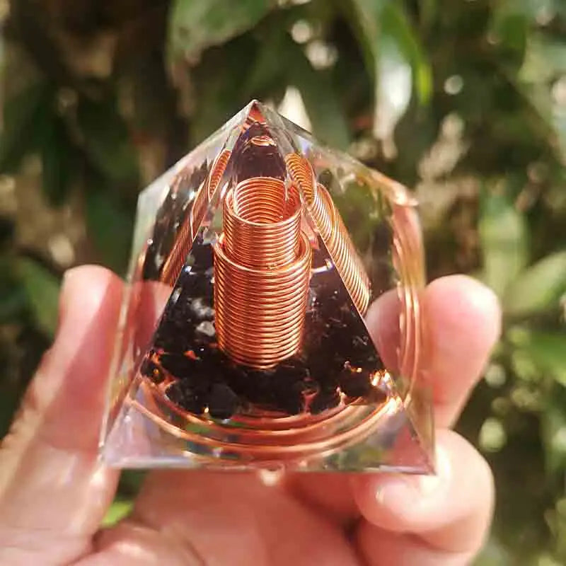 Spiral Copper Wire Orgonite Pyramid Obsidian Orgone Healing Energy  Ornament