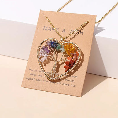 7 Chakras Tree Of Life Pendant Necklace Gold Color  Natural Jewelry