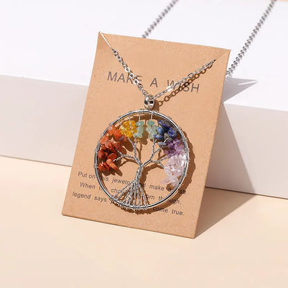 7 Chakras Tree Of Life Pendant Necklace Gold Color  Natural Jewelry