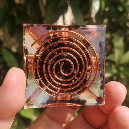 Spiral Copper Wire Orgonite Pyramid Obsidian Orgone Healing Energy  Ornament