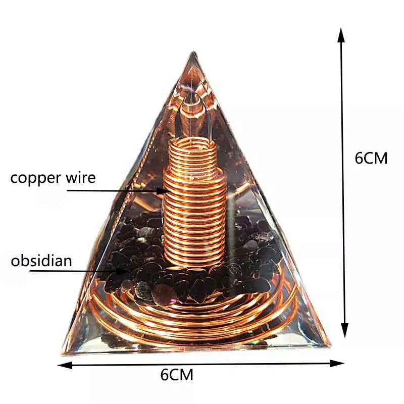 Spiral Copper Wire Orgonite Pyramid Obsidian Orgone Healing Energy  Ornament