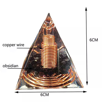 Spiral Copper Wire Orgonite Pyramid Obsidian Orgone Healing Energy  Ornament