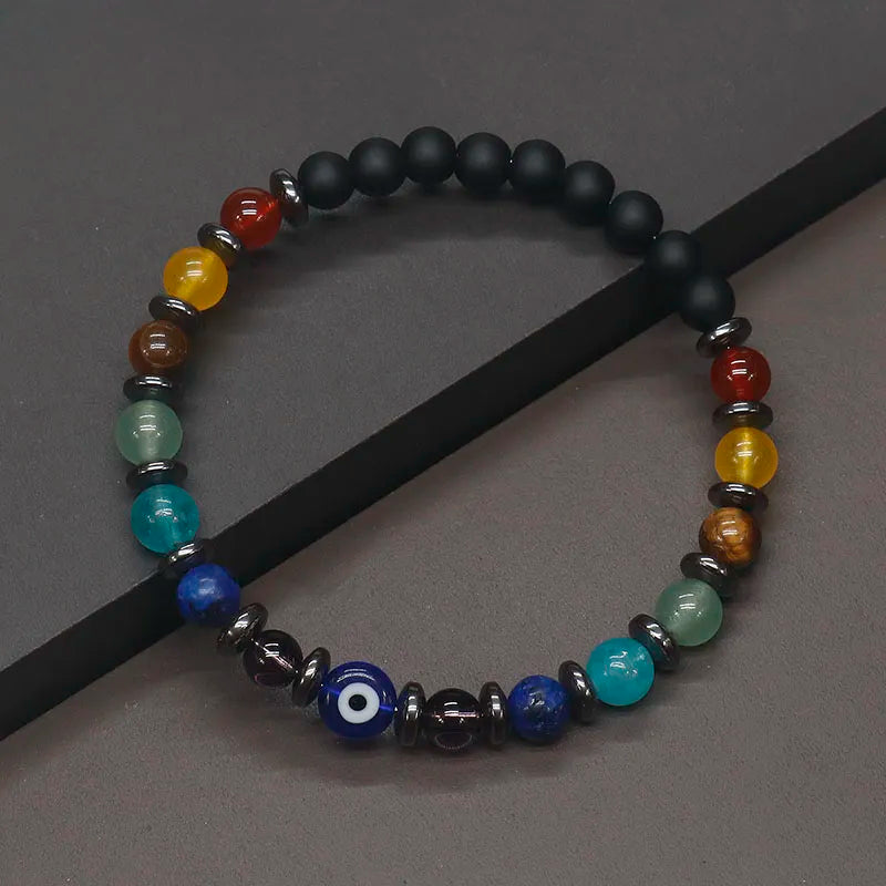 Magnetic Hematite  6mm & Yoga 7 Chakra  Bracelet to help you Lost Weight.  Spiritual Jewelry