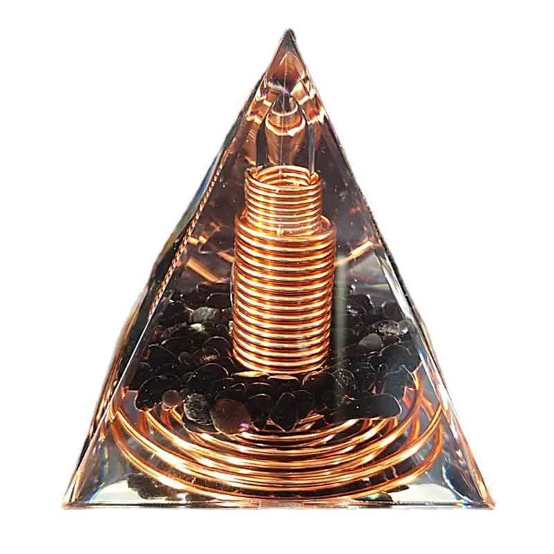 Spiral Copper Wire Orgonite Pyramid Obsidian Orgone Healing Energy  Ornament