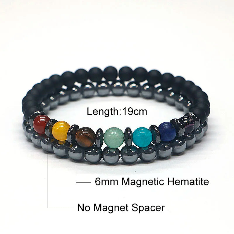 Magnetic Hematite  6mm & Yoga 7 Chakra  Bracelet to help you Lost Weight.  Spiritual Jewelry