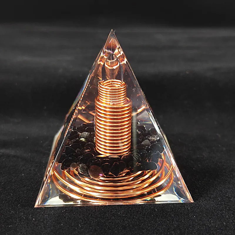 Spiral Copper Wire Orgonite Pyramid Obsidian Orgone Healing Energy  Ornament